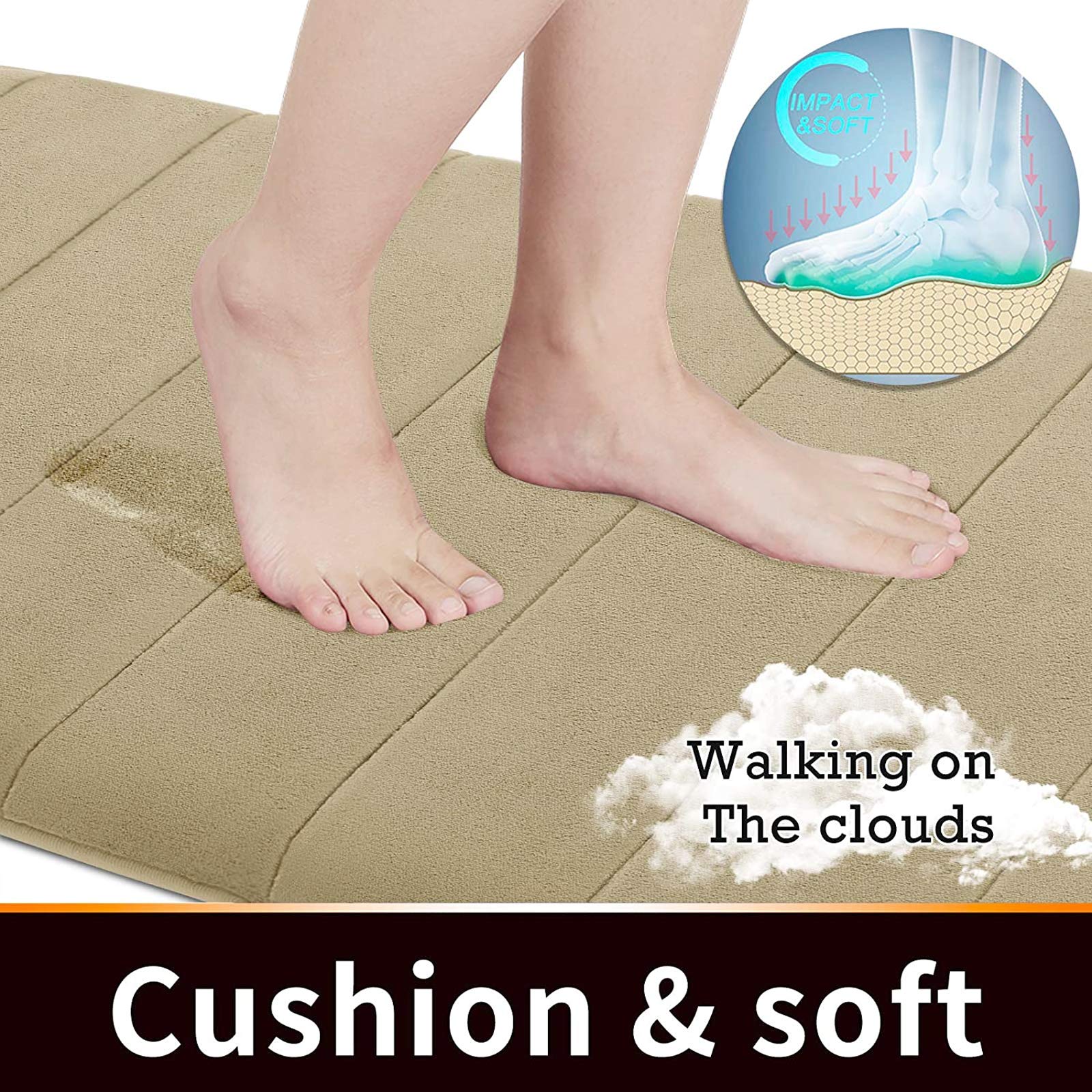 Yimobra Memory Foam Bath Mat Large Size 44 x 24 Inch  Soft and Comfortable  Super Water Absorbent  Non-Slip  Thick  Machine Washable  Camel